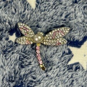 Elegant Dragonfly Brooch with Pink and Silver Accents